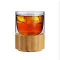 Double Wall Glass Cup with Bamboo Bottom Clear