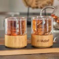 Double Wall Glass Cup with Bamboo Bottom Clear