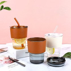 Glass Straw Coffee Cup 400ml