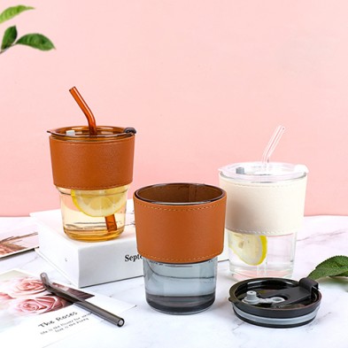 Glass Straw Coffee Cup 400ml