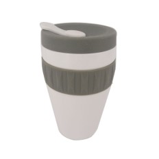 Double wall ceramic mug with silicon lid and sleeve 