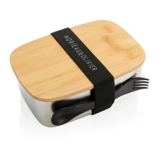 XD Design Stainless steel lunchbox with bamboo lid and spork P269.622