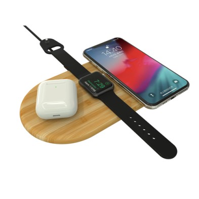 Bamboo Wood 3-in-1 Wireless Charger