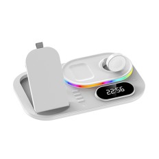 RGB LED 4 in 1 Fast Wireless Charger Stand Dock With Digital Clock