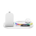 RGB LED 4 in 1 Fast Wireless Charger Stand Dock With Digital Clock