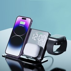 Multifunctional 4-in-1 Wireless Clock Watch Bluetooth Earphone Wireless Charging