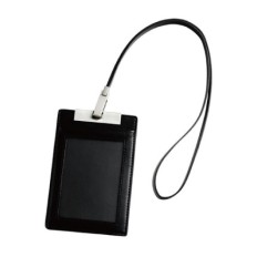 Badge holder with leather lanyard