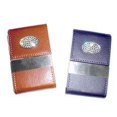 Leather metal name card case with crysrtal decoration