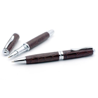 Leather wrapped corporate metal pen