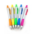 Promotional plastic ball pen with highligter(Silver)