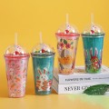 Creative Micro Landscape Double Plastic Straw Cup 450ml