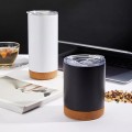 12oz Cork Wood Base Double Wall Stainless Steel Straight Coffee Mug