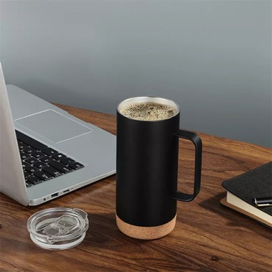 16oz Cork Wood Base Double Wall Stainless Steel Coffee Mug