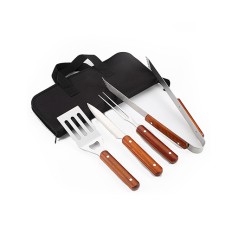 Set of 4 Wooden Handle BBQ Tools