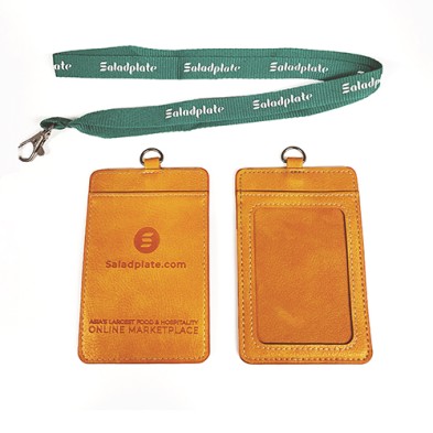 Badge holder with leather lanyard -Saladplate