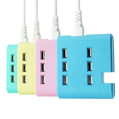 6-Port USB Charger Adapter Phone Stand Holder