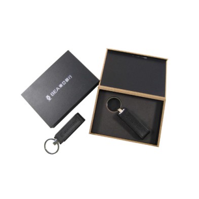 Leather USB drive with wooden box gift set