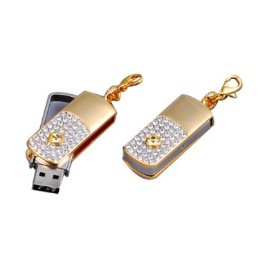 Rotating Chrome metal with crystal stone USB stick