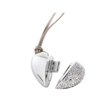 Heart shape Chrome metal with crystal stone USB stick