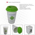 Double wall ceramic mug with silicon lid