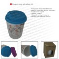 Promotion double wall ceramic mug with silicon lid