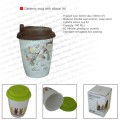 Promotion double wall ceramic mug with silicon lid