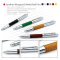 Leather wrapped metal ball pen
