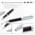 Leather wrapped metal ball pen