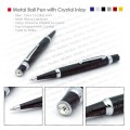 Metal ball pen with crystal inlay