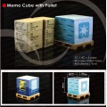 Advertising memo cube with wooden pallet